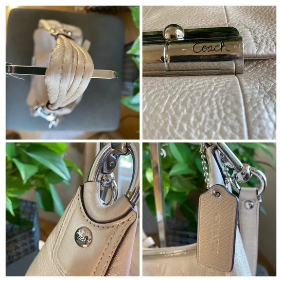 Coach Kristin Champagne Cream Pebble Soft Leather Hobo, Large, Dust Bag, Strap - Picture 9 of 15